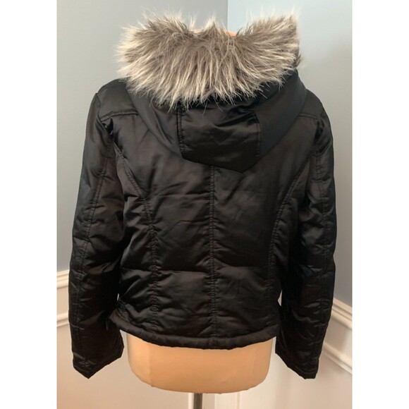 Guess Jacket Womens XL Down Feathers Vegan Fur Hooded Quilted Nylon Cargo Pocket - Picture 3 of 12